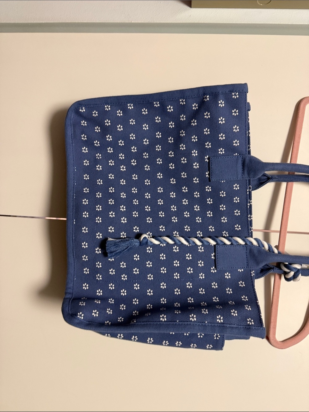 J. Crew Factory Navy Blue Floral-Print Tote with Rope Handles